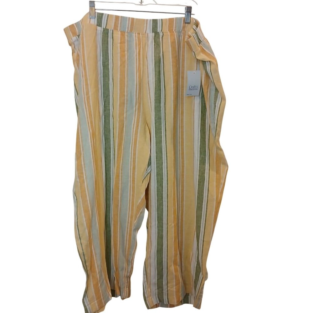 Womens 24W Croft & Barrow Striped Yellow Green Linen Blend Capri Pants NWT #I-5